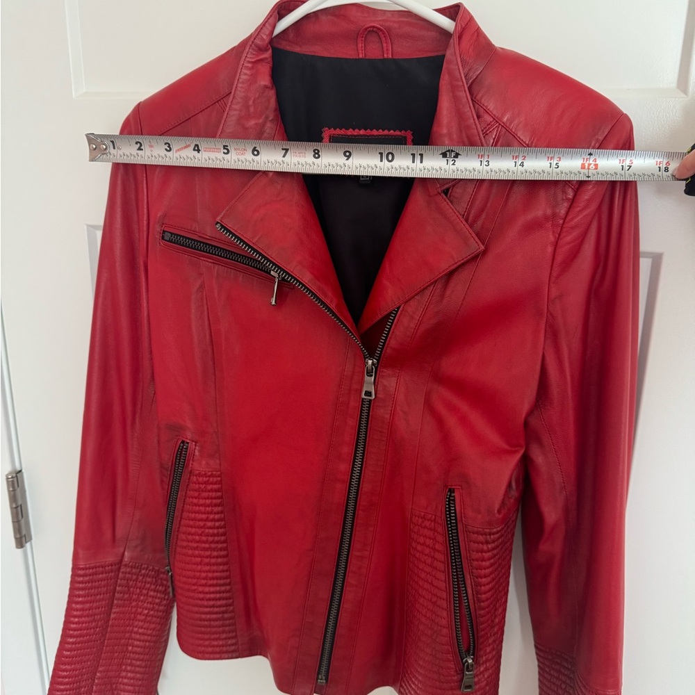Women's Red Leather Jacket - Picture 4 of 5